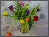 9 tulipes, huile sur toile, 38x46