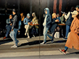 Trottoir parisien dyptique, huile 120x73,(Le-Pré)